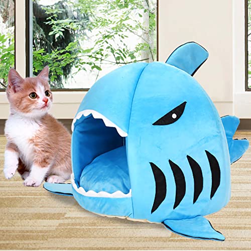 Phefop Hai Cat House Roman Schönes Haltungshai -Bett für Haustiere Kätzchen Hunde, Leicht zu Reinigende Cartoon -Haustierhaus (Blue) von Phefop