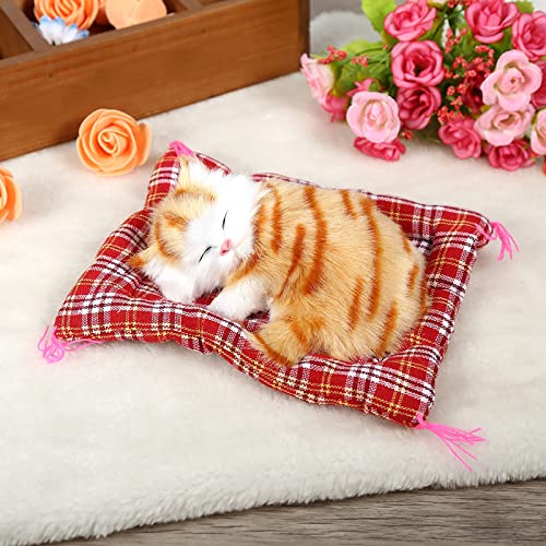 Phefop Katzen-Plüschspielzeug, Miaugeräusch, Werkzeug, Modell, Lebensechte Schlafende Katze, Dekoration, Kompakt, Schlafendes Katzenmodell, Eingang, Geschäft, Zimmer (Gelber Stempel von Phefop