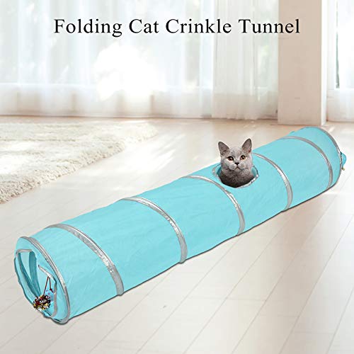 Phefop Klappbarer Katzentunnel mit Kugel und Loch, Tragbarer Katze Crinkle Tunnel Spielzeug, Stahldrahtkatze Katzenspielzeug - Zufallstyp, Ideal, um Ihre Katze Unterhalten zu Lassen (Blue) von Phefop