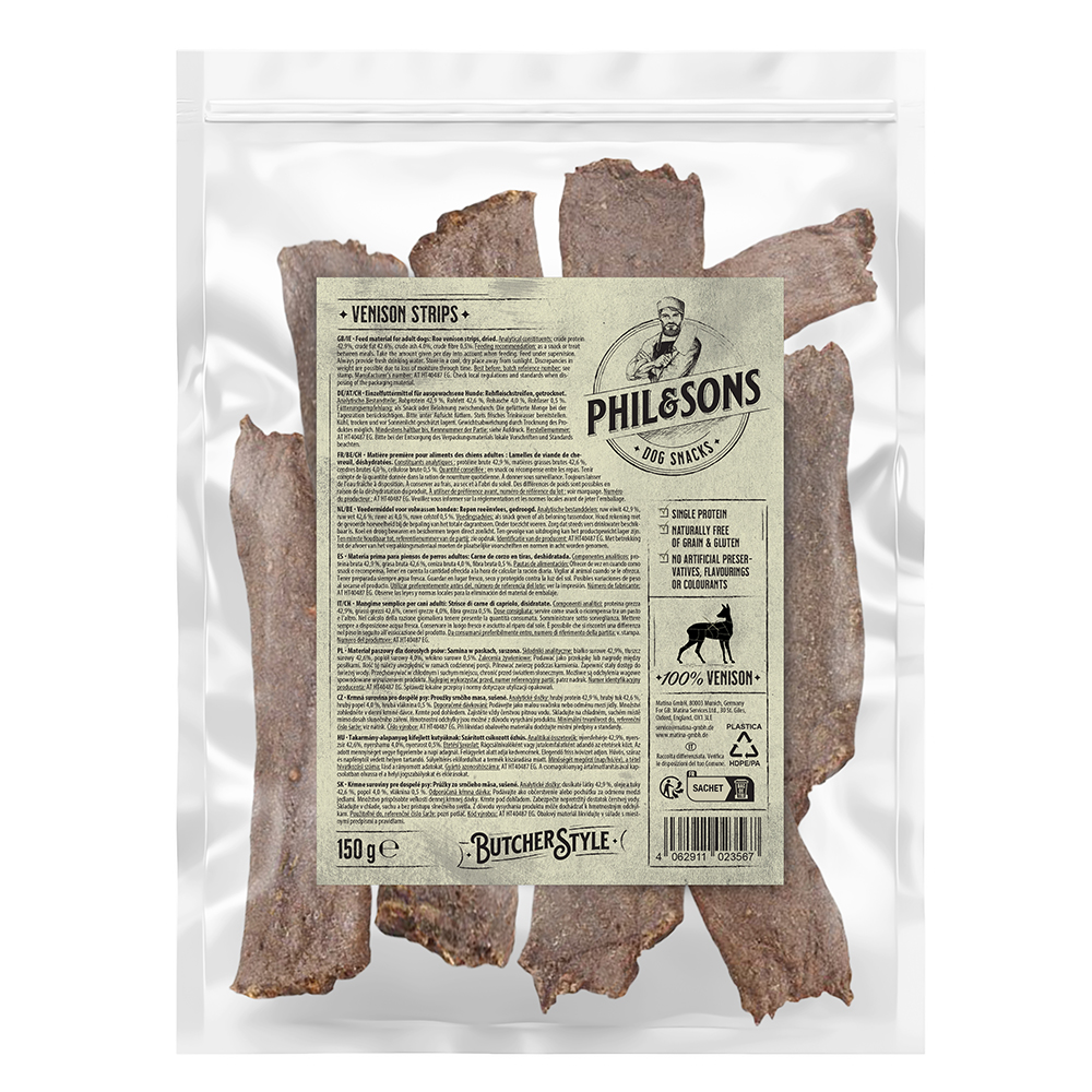 Phil & Sons Rehfleischstreifen - Sparpaket: 3 x 150 g von Phil & Sons