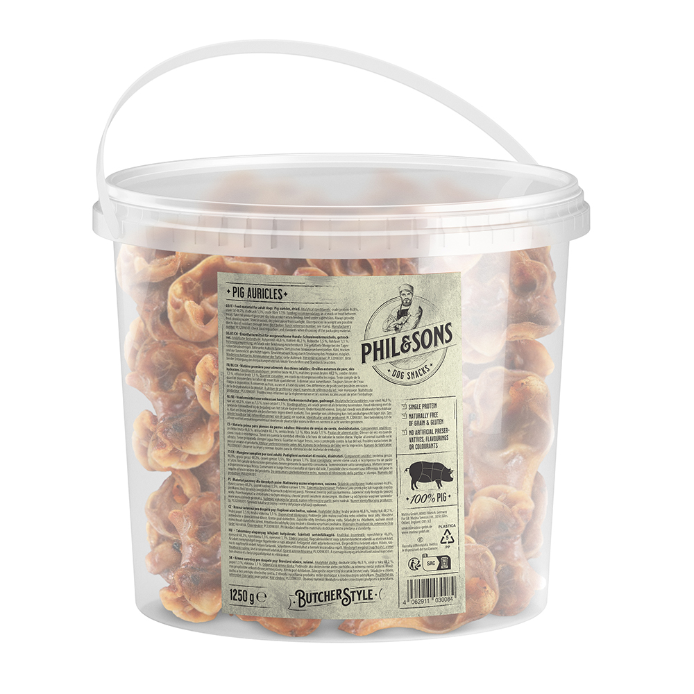 Phil & Sons Schweineohrmuscheln in der Aufbewahrungsbox - Sparpaket: 3 x 1,25 kg Phil & Sons Schweineohrmuscheln in der Aufbewahrungsbox - Sparpaket: 3 x 1,25 kg von Phil & Sons