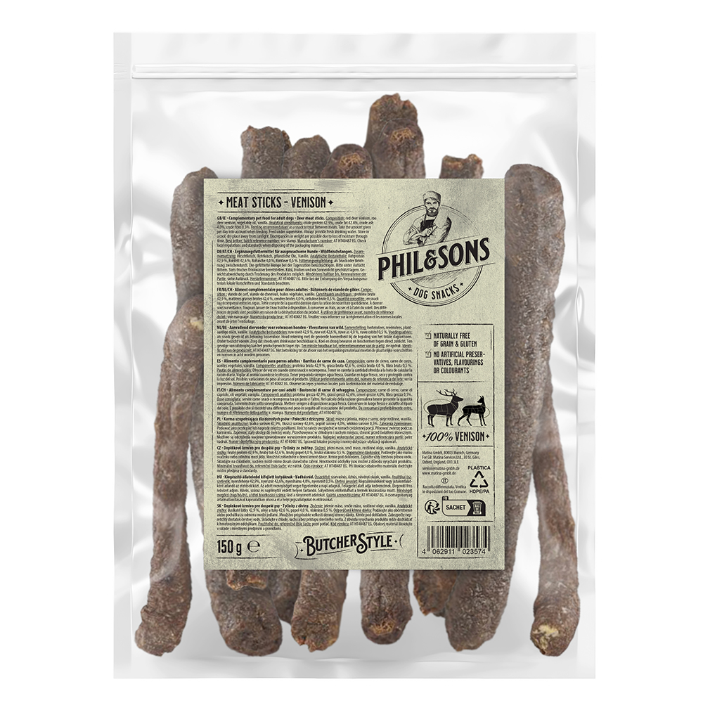 Phil & Sons Wildfleischstangen - Sparpaket: 3 x 150 g Phil & Sons Wildfleischstangen - Sparpaket: 3 x 150 g von Phil & Sons