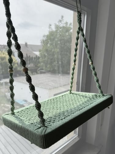Phinias Place Katzenliege fürs Fenster mit Fensterhaken, aus Massivholz und Baumwolle handgefertigt (Olive Grün, 48x30cm) von Phinias-Place