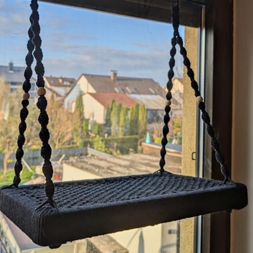 Phinias Place Katzenliege fürs Fenster mit Fensterhaken, aus Massivholz und Baumwolle handgefertigt (Schwarz, 48x30cm) von Phinias-Place