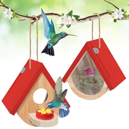 2 Pack Vogelhäuser mit Futterspender, Fenster Holz Vogelhaus zum Betrachten im Inneren, hängendes Kolibrihaus im Freien mit Hanfseilen für Bluebird Finch Chickadee Nesting 2 Pack Vogelhäuser mit Futterspender, Fenster Holz Vogelhaus zum Betrachten im Inneren, hängendes Kolibrihaus im Freien mit Hanfseilen für Bluebird Finch Chickadee Nesting von Phoncoo