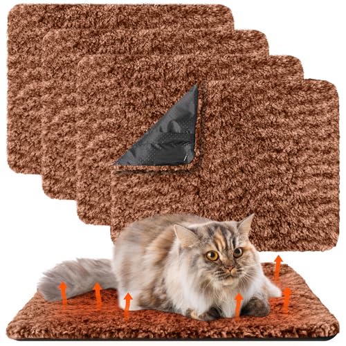 Photect 4 Selbstheizende Katzendecke Selbstheizende Decke für Haustiere Warme Selbstwärmende Waschbare Haustier Hunde Katzen Wärmedecke Abnehmbar rutschfeste Wärmematte(Dunkelbraun) von Photect