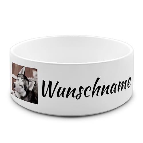 PhotoFancy® - Personalisierter Futternapf mit eigenem Foto und Namen oder Text Bedruckt - Für Hunde - Napf, Hundenapf, Wassernapf selbst gestalten - Design: Layout 1 - Variante: Groß 950 ml von PhotoFancy