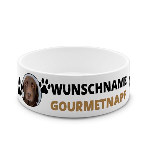 PhotoFancy® - Personalisierter Futternapf mit eigenem Foto und Namen oder Text Bedruckt - Für Hunde - Napf, Hundenapf, Wassernapf selbst gestalten - Design: Layout 5 - Variante: Klein 500 ml von PhotoFancy