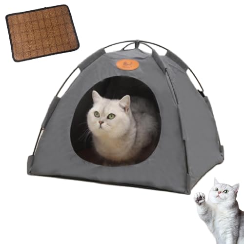 Katzen Kühlzelt, Pfoten-Bedarf Premium Katzen Kühlzelt, Faltbares Katzenzelt Mit Sonnenschutz – Atmungsaktives Haustierzelt Für Balkon, Terrasse, Garten & Reisen (Grau, M:<5kg) von Phqenzap