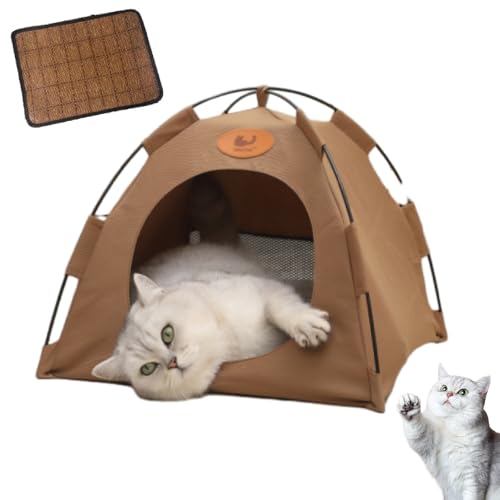 Katzen Kühlzelt, Pfoten-Bedarf Premium Katzen Kühlzelt, Faltbares Katzenzelt Mit Sonnenschutz – Atmungsaktives Haustierzelt Für Balkon, Terrasse, Garten & Reisen (Kaffee, M:<5kg) von Phqenzap