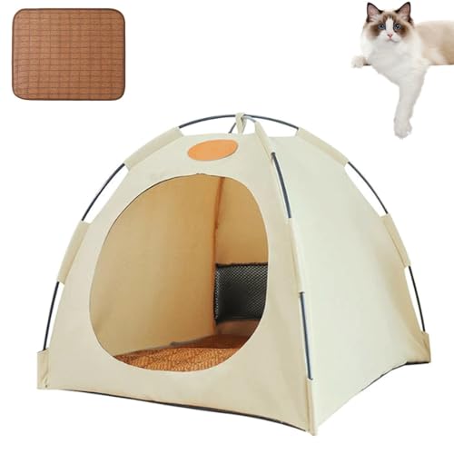 Pfotenbedarf Premium Katzen Kühlzelt, Kühlzelt Katze, Atmungsaktiv, Waschbar, Für Haustiere,Welpen, Faltbar, Für Drinnen Und Draußen (Beige, XL) von Phqenzap