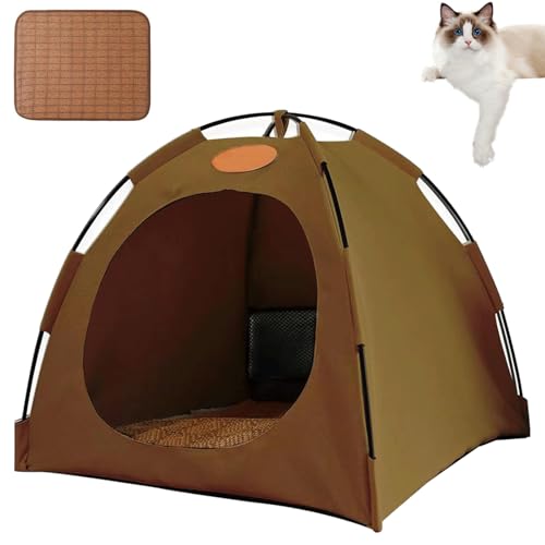 Pfotenbedarf Premium Katzen Kühlzelt, Kühlzelt Katze, Atmungsaktiv, Waschbar, Für Haustiere,Welpen, Faltbar, Für Drinnen Und Draußen (Braun, L) von Phqenzap