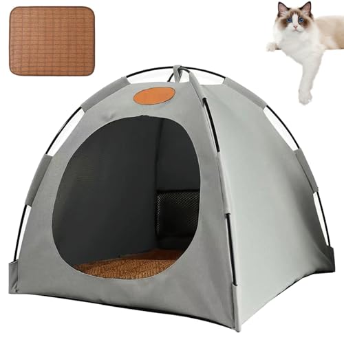 Pfotenbedarf Premium Katzen Kühlzelt, Kühlzelt Katze, Atmungsaktiv, Waschbar, Für Haustiere,Welpen, Faltbar, Für Drinnen Und Draußen (Grau, L) von Phqenzap