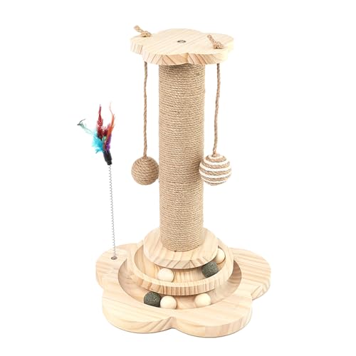Upgrade Version Blütenblatt geformt Massivholz Katzenspielzeug mit Katzenminze Ball Teaser Stick Teaser Ball Katzenkratzbaum (Kurz) von Pialouge