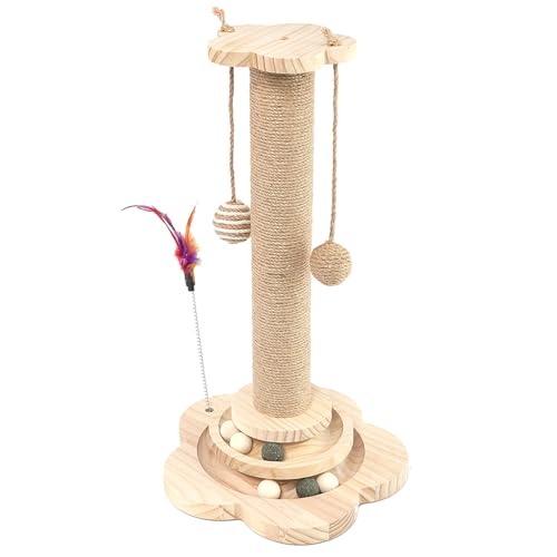 Upgrade Version Blütenblatt geformt Massivholz Katzenspielzeug mit Katzenminze Ball Teaser Stick Teaser Ball Katzenkratzbaum (groß) von Pialouge