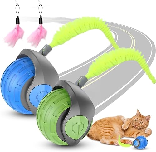 2Pcs Chase Master Pro Katzenspielzeug, USB Wiederaufladbar Katzenspielzeug, Geräuscharmes Powerball Katze Selbstbeschäftigung, Interaktives Katzen Spielzeug Elektrisch Pet Ball mit Flauschigem Schwanz von Piashow
