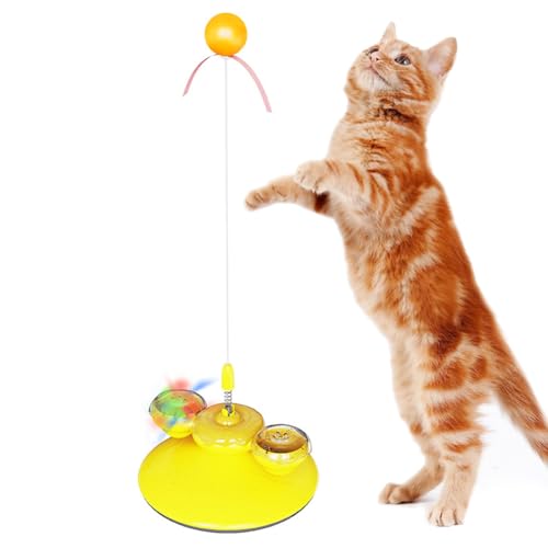 Piashow 360° drehbarem katzenspielzeug selbstbeschäftigung, Feder Katzenspielzeug für Katzen mit Saugnapfl, Interaktives Katzenspielzeug für Erwachsene Katzen, Kitten (Gelb) von Piashow