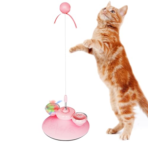 Piashow 360° drehbarem katzenspielzeug selbstbeschäftigung, Feder Katzenspielzeug für Katzen mit Saugnapfl, Interaktives Katzenspielzeug für Erwachsene Katzen, Kitten (Rosa) von Piashow