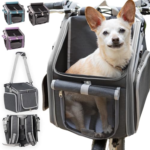 Hunde-Fahrradkorb, Netzfenster, 2 Sicherheitsleinen, weiche Seiten, sichere bequeme Haustiertragetasche für kleine Hunde, Katzen (Grau) von Picea