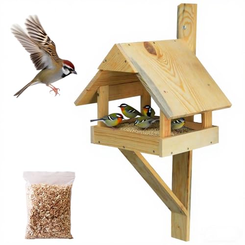 Wetterbeständiges Vogelfutterhaus aus Holz: große offene Plattform zum Schutz und Füttern von Wildvögeln in Ihrem Garten von Pickei