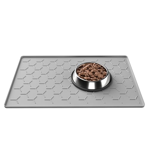 Pieviev Futtermatte für Hunde u. Katzen, Silikon lebensmittelechte Futternapf Unterlage 61 x 41 cm, wasserdichte rutschfeste Haustierfutter Matte, Fressnapf Unterlage mit erhöhtem Rand, Hellgrau Pieviev Futtermatte für Hunde u. Katzen, Silikon lebensmittelechte Futternapf Unterlage 61 x 41 cm, wasserdichte rutschfeste Haustierfutter Matte, Fressnapf Unterlage mit erhöhtem Rand, Hellgrau von Pieviev