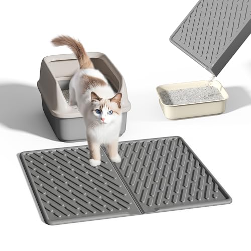 Pieviev Katzenklo Matte, 61×43cm Katzenstreu Matte vor Katzentoilette, Wasserdichte Katzenklo Unterleger zum Auffangen von Katzenstreu, Leichte EVA Katzenmatte in Grau Pieviev Katzenklo Matte, 61×43cm Katzenstreu Matte vor Katzentoilette, Wasserdichte Katzenklo Unterleger zum Auffangen von Katzenstreu, Leichte EVA Katzenmatte in Grau von Pieviev