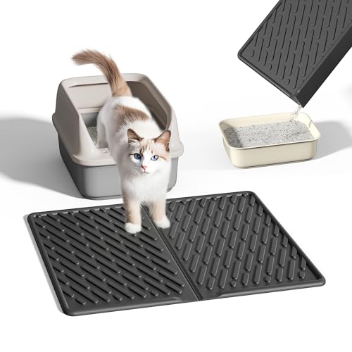 Pieviev Katzenklo Matte, 61×43cm Katzenstreu Matte vor Katzentoilette, Wasserdichte Katzenklo Unterleger zum Auffangen von Katzenstreu, Leichte EVA Katzenmatte in Schwarz von Pieviev