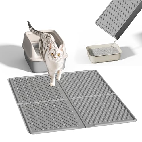 Pieviev Katzenklo Matte, 79×61cm Katzenstreu Matte vor Katzentoilette, wasserdichte Katzenklo Unterleger zum Auffangen von Katzenstreu, Leichte Eva Katzenmatte in Grau von Pieviev