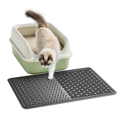 Pieviev Katzenstreu Matte 58×43cm, Wasserdichte Katzenmatte für Katzentoilette, Strukturierte Katzenklo Unterleger zum Auffangen von Streu, Rutschfeste Katzenstreumatte, Leicht zu Reinigen, Schwarz von Pieviev