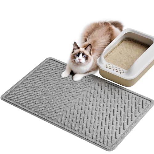 Pieviev Katzenstreu Matte 76×58cm, wasserdichte Katzenmatte für Katzentoilette, Strukturierte Katzenklo Unterleger zum Auffangen von Streu, rutschfeste XL Katzenstreumatte, Leicht zu Reinigen, Grau von Pieviev