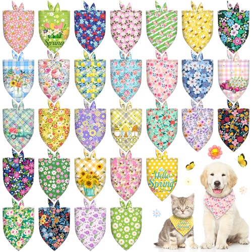 30 Stück Frühlings- und Sommer-Hundehalstücher mit Blumenmuster, verstellbar, für Welpen, Mädchen, waschbar, Blume, Welpen, Fellpflege, Bandanas für kleine, mittelgroße und große Rassen, Hunde- und von Piklodo