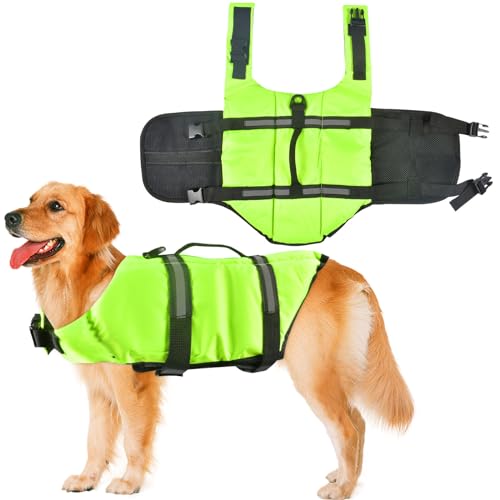 Hunde Schwimmweste, PiliStar Verstellbare Hundeschwimmweste mit Airbaggriff und reflektierenden Streifen (M, Green) von PiliStar