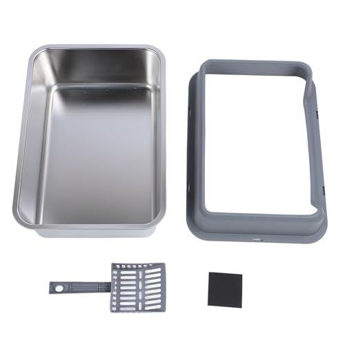 Edelstahlkatze Katzentoilette großer Größe großer Zaun Anti Splash Top -Eingangsgeruchskontrolle Easy Clean für große Katzen und große Katzen mit Schaufel und Zubehör 19,7 x 13,8 (Dunkelgrau) von Pilipane