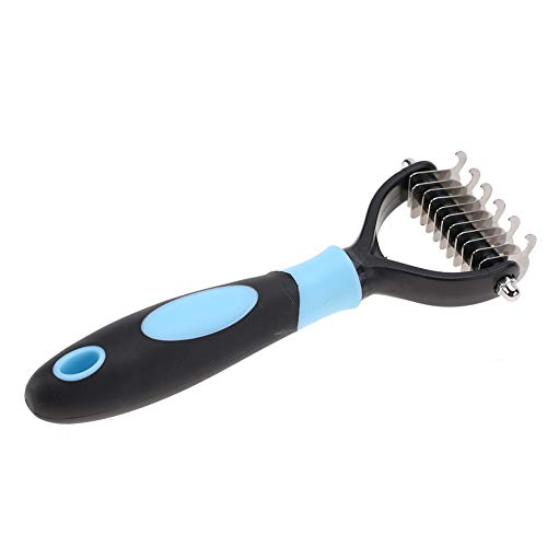 Haustier 2 -seitig professionelles Knoten Kammpinselhund Haarentfernung Werkzeug Edelstahl Blätter Ergonomischer Griff Pflegemassage für Hunde Katzen Blau rosa rotes Gelb 17,5 x 7 (Blau) von Pilipane