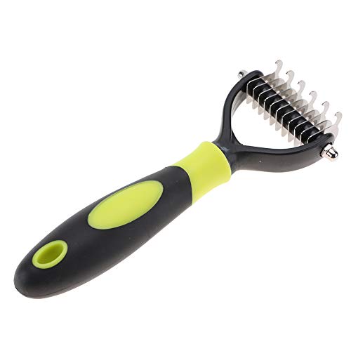 Haustier 2 -seitig professionelles Knoten Kammpinselhund Haarentfernung Werkzeug Edelstahl Blätter Ergonomischer Griff Pflegemassage für Hunde Katzen Blau rosa rotes Gelb 17,5 x 7 (Gelb) von Pilipane