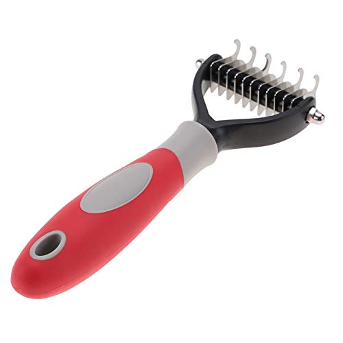 Haustier 2 -seitig professionelles Knoten Kammpinselhund Haarentfernung Werkzeug Edelstahl Blätter Ergonomischer Griff Pflegemassage für Hunde Katzen Blau rosa rotes Gelb 17,5 x 7 (Grau) von Pilipane