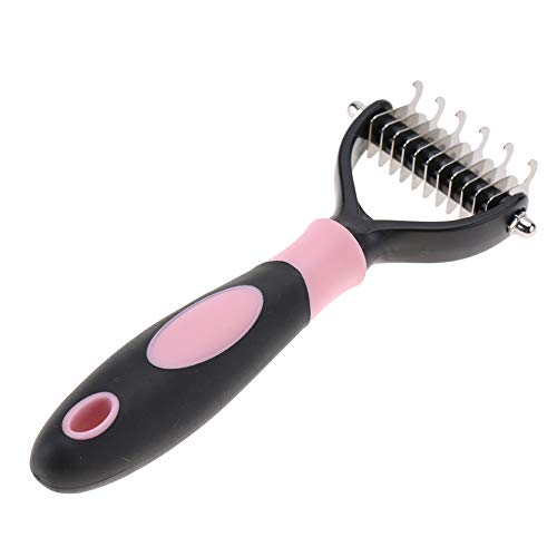 Haustier 2 -seitig professionelles Knoten Kammpinselhund Haarentfernung Werkzeug Edelstahl Blätter Ergonomischer Griff Pflegemassage für Hunde Katzen Blau rosa rotes Gelb 17,5 x 7 (Rosig) von Pilipane