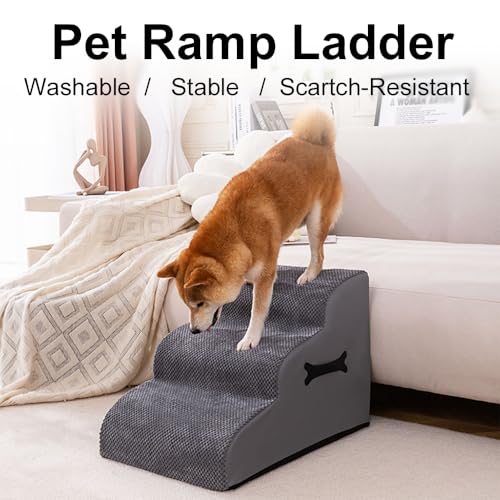 Hundetreppe für kleine Hunde Verstellbare Höhe Nicht -Schlupf -Haustreppen tragbares leichtes stabiles Stofframpe für hohe Bettsofa Beige dunkelgrau Dunkelbraun (Pilipanesaa0-dbr) von Pilipane