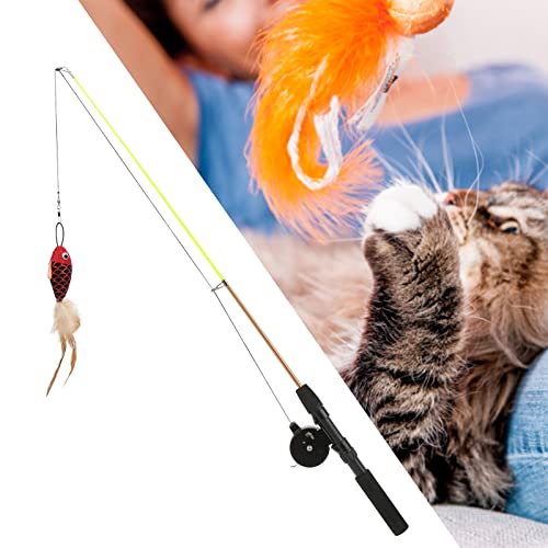 Katzenfeder-Spielzeug,Katzenspielzeug, einziehbar, interaktiv, einziehbar, für Angelstöcke, lustiges Spielzeug für (Rotfisch + Angelrute) von Pilipane