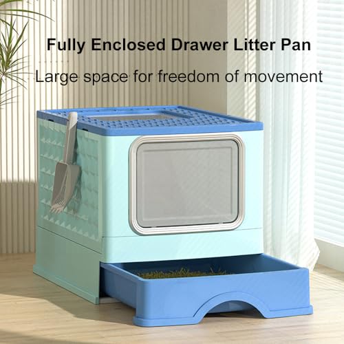 Katzenratstreubox geschlossene Faltstreupfanne extra groß vollständig geschlossene praktische Reinigung für Katzenbesitzer Blau grau gelb rosa pp Material 52x39x39cm (Blau) von Pilipane