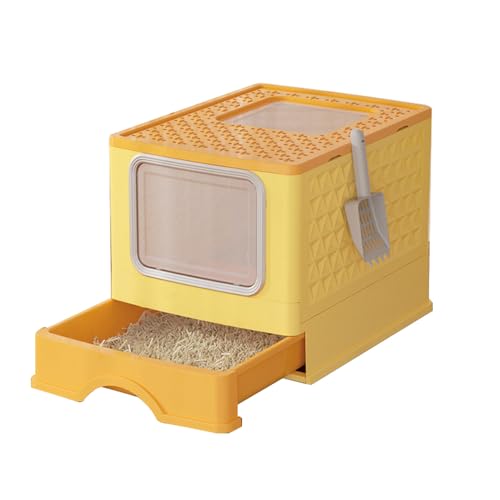 Katzenratstreubox geschlossene Faltstreupfanne extra groß vollständig geschlossene praktische Reinigung für Katzenbesitzer Blau grau gelb rosa pp Material 52x39x39cm (Gelb) von Pilipane