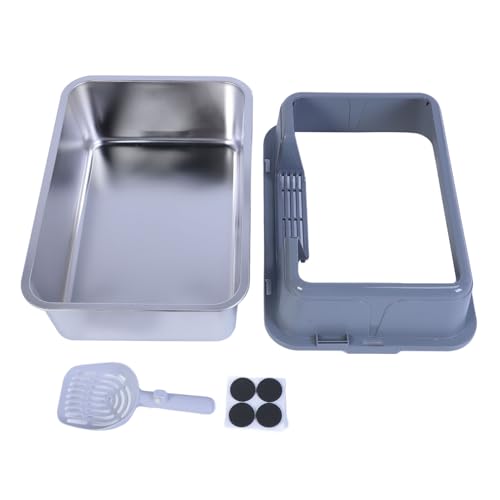 Metalldrüsenbox Edelstahl 20 l einfach zu reinigen antispritzig hochseitig große Kitty -Wurf -Tablett für Innenkatzen (Grau) von Pilipane