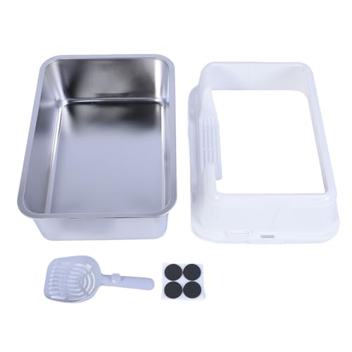 Metalldrüsenbox Edelstahl 20 l einfach zu reinigen antispritzig hochseitig große Kitty -Wurf -Tablett für Innenkatzen (Weiß) von Pilipane