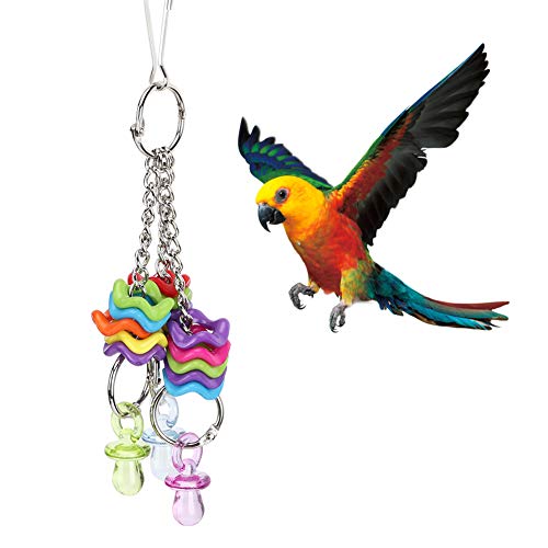 PET -Papagei Nicht giftig Plastik Brustwarzen Ringschnur kaust Bucke Schwung Spielzeug Vogelkäfigzubehör für kleine mittlere Vögel Papageien Eisen Kunststoff Bunt 16x4x4cm 35g von Pilipane