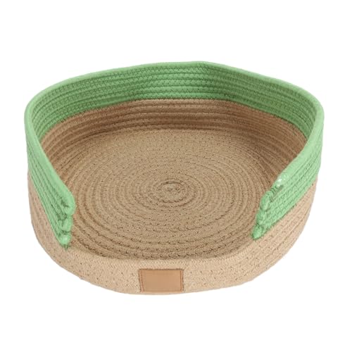 Pilipane Runde Katzenbett -Baumwollseil gewebter Korbmask Mehrzweck schlafend Kratzer Kühlkissen für kleine Katzen Hunde (Grünes Braun) von Pilipane