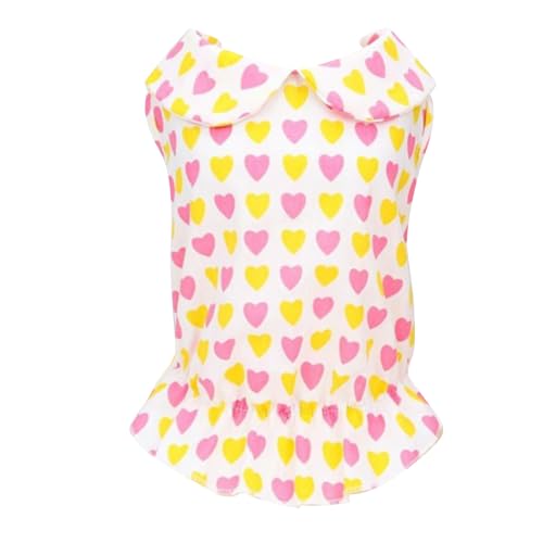Süße Hundekleidung Baumwolle Stoffpuppenkragen Haustier Kleid kleine Hund Kleidung Welpenbekleidung für Frühling und Sommer (Gelbes Herz l) von Pilipane