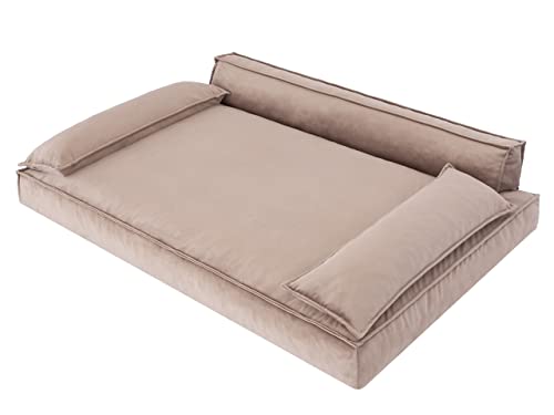 PillowPrim Hundebett Hundesofa Hundekissen Hundekorb Hundecouch Tierbett Haustierbett Korb Couch Sofa Bett, leichte Reinigung (Größe XXL: 120x77 cm, Beige) von PillowPrim