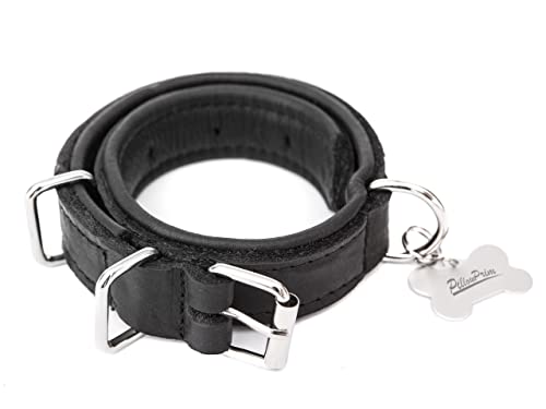 Hundehalsband Leder, Halsband, Leder, Lederhalsband Hund, Metallschnalle, 55 x 2.5 cm, Schwarz von PillowPrim