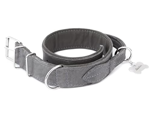 Hundehalsband Leder, Halsband, Leder, Lederhalsband Hund, Metallschnalle, 60 cm+Klammer, Asche von PillowPrim