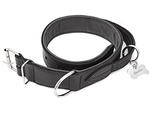 Hundehalsband Leder, Halsband, Leder, Lederhalsband Hund, Metallschnalle, 60 cm+Klammer, Schwarz von PillowPrim
